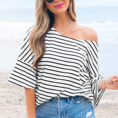 Lilia Stripe Half Sleeve Scoop Neck Loose Top