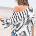  Lilia Stripe Half Sleeve Scoop Neck Loose Top