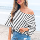  Lilia Stripe Half Sleeve Scoop Neck Loose Top