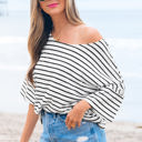  Lilia Stripe Half Sleeve Scoop Neck Loose Top