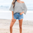  Lilia Stripe Half Sleeve Scoop Neck Loose Top