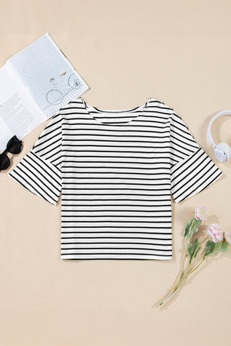 Lilia Stripe Half Sleeve Scoop Neck Loose Top
