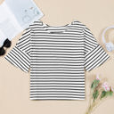  Lilia Stripe Half Sleeve Scoop Neck Loose Top