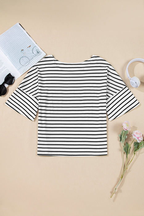 Lilia Stripe Half Sleeve Scoop Neck Loose Top