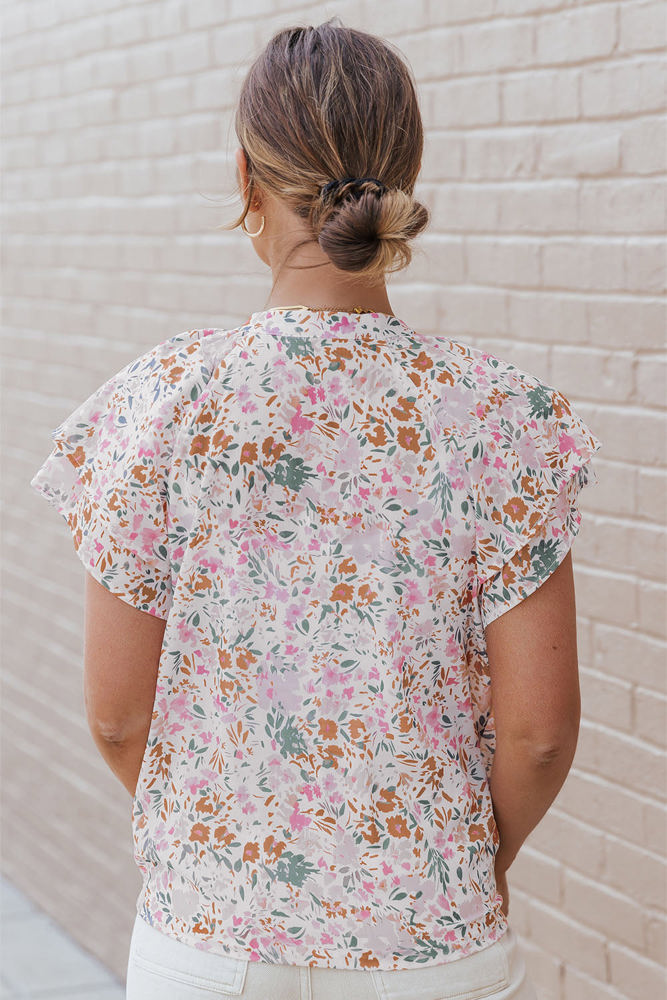 Lilian Floral Mandarin Collar Top