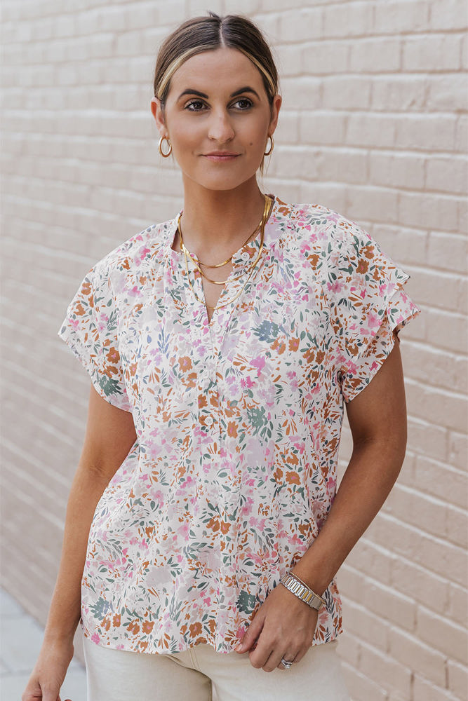 Lilian Floral Mandarin Collar Top