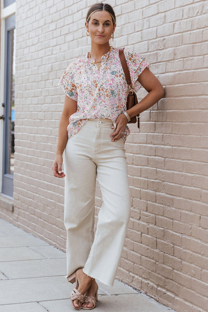 Lilian Floral Mandarin Collar Top