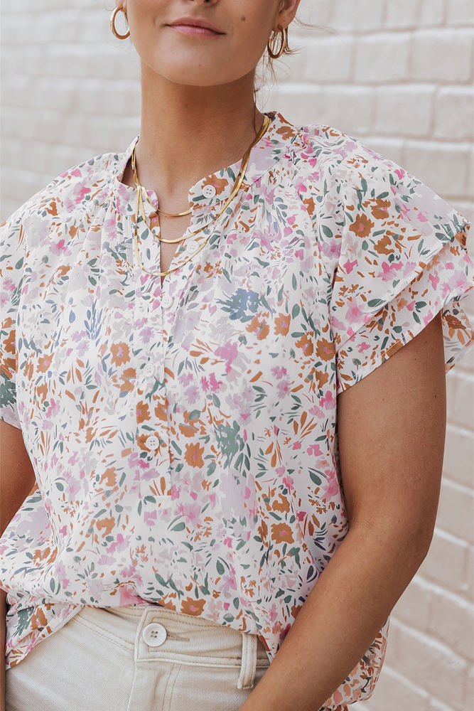 Lilian Floral Mandarin Collar Top