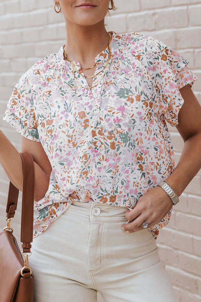 Lilian Floral Mandarin Collar Top