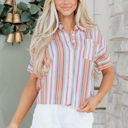 Pink Stripe Medium Lilian Up Short Sleeve Shirt