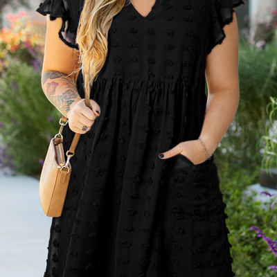Lilith Plus Size Dotty Textured Ruffled Dress