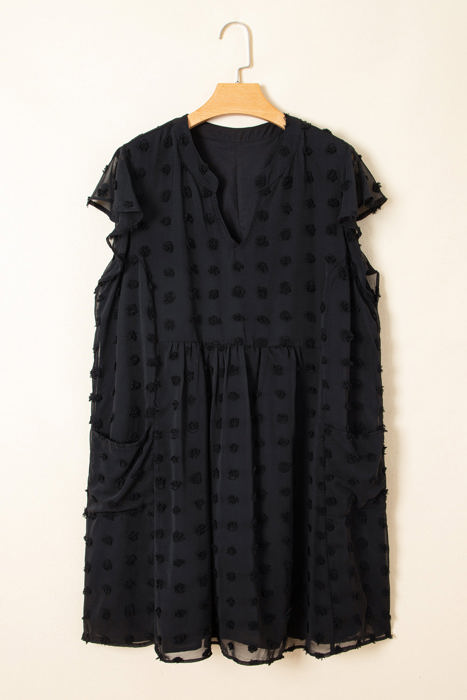 Lilith Plus Size Dotty Textured Ruffled Dress