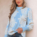 Sky Blue Large Lilith Puff Sleeve Flower Blouse