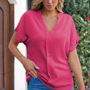  Lilla Notched Neck Batwing Sleeve Lightweight Blouse