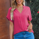  Lilla Notched Neck Batwing Sleeve Lightweight Blouse
