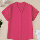  Lilla Notched Neck Batwing Sleeve Lightweight Blouse