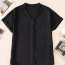 Black Medium Lilla Notched Neck Batwing Sleeve Lightweight Blouse