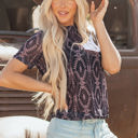  Lillian Aztec Short Sleeve Mesh Top