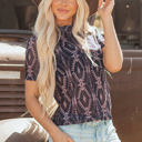  Lillian Aztec Short Sleeve Mesh Top