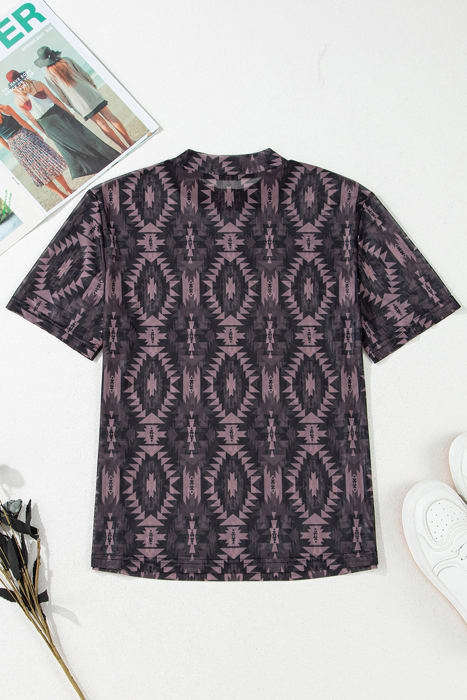 Lillian Aztec Short Sleeve Mesh Top