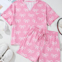  Lilliana Waffle Knit Bowknot T Shirt and Shorts Set