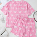  Lilliana Waffle Knit Bowknot T Shirt and Shorts Set