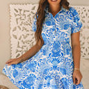 Sky Blue Large Lilly Floral Drawstring Waist Ruffled Dress