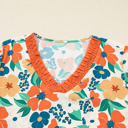  Lily Print Bracelet Sleeve Blouse