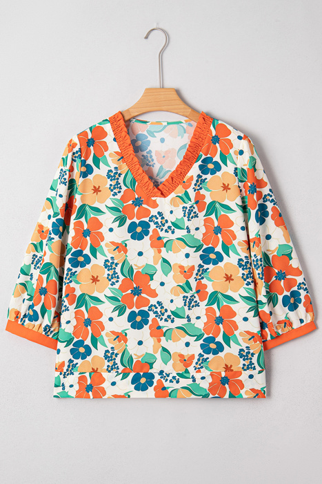 Lily Print Bracelet Sleeve Blouse