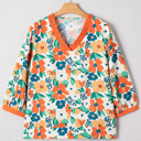 Orange Small Lily Print Bracelet Sleeve Blouse