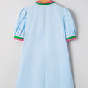  Lily Striped Notched V Neck Puff Sleeve Mini Dress