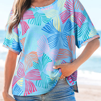 Lilyana Bowknot Waffle Crewneck Loose Short Sleeve Top