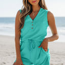 Mint Green Medium Lina Ribbed Button Tank Top and Shorts Set