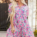 Pink Large Lindsey Floral Short Sleeve Loose Dress