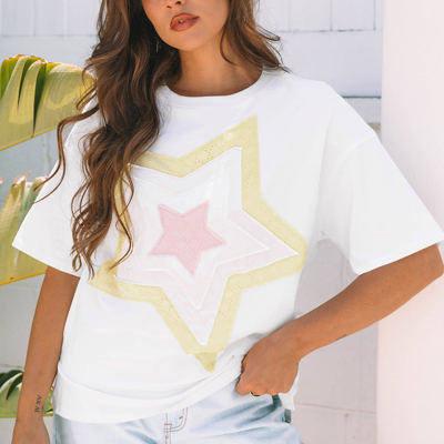 Lisa Layered Star Patched Half Sleeve Loose Top