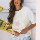  Lisa Layered Star Patched Half Sleeve Loose Top