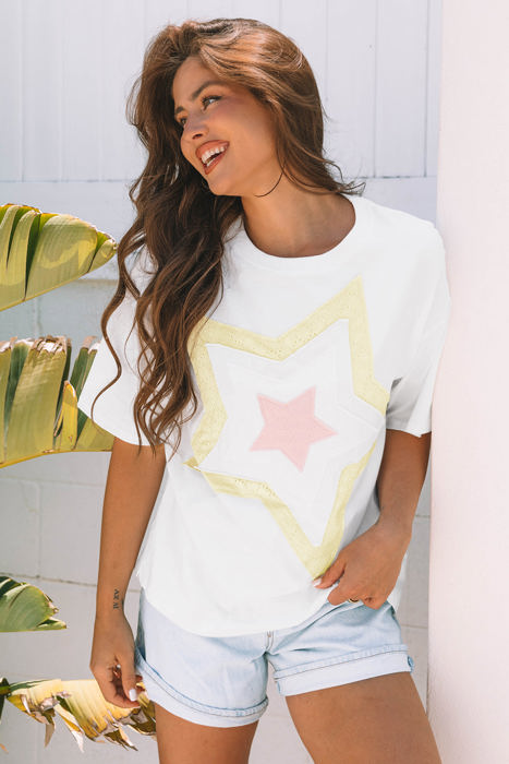 Lisa Layered Star Patched Half Sleeve Loose Top