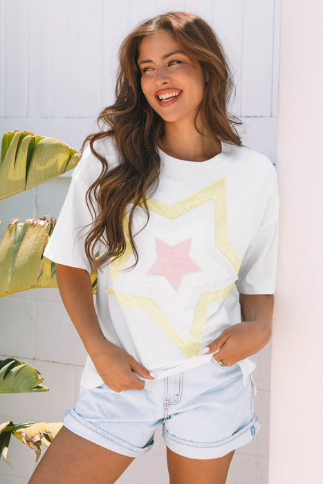 Lisa Layered Star Patched Half Sleeve Loose Top