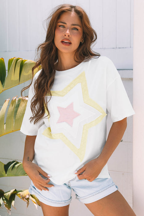 Lisa Layered Star Patched Half Sleeve Loose Top