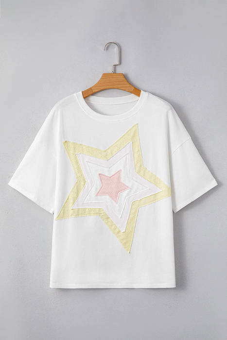 Lisa Layered Star Patched Half Sleeve Loose Top