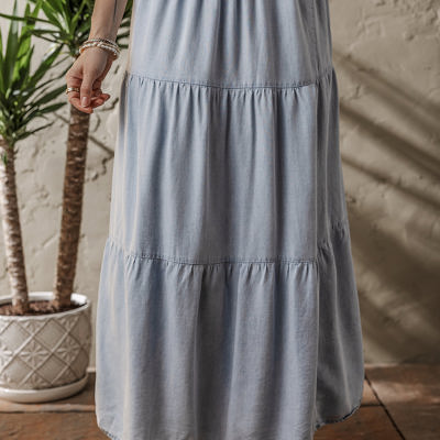 Lisa Tiered Smocked High Waist Denim Maxi Skirt