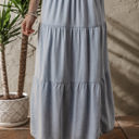  Lisa Tiered Smocked High Waist Denim Maxi Skirt