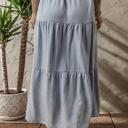  Lisa Tiered Smocked High Waist Denim Maxi Skirt