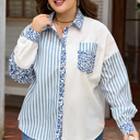  Livia Striped Patchwork Casual PLUS Shirt