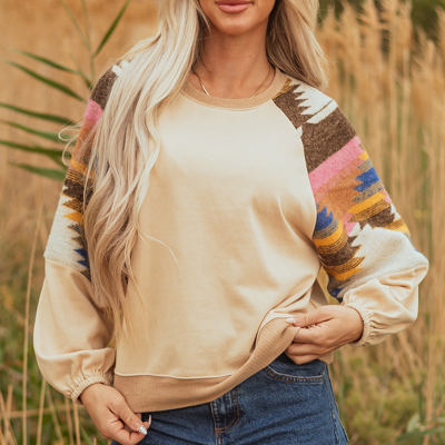 Logan Aztec Patchwork Raglan Pullover Sweatshirt