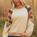  Logan Aztec Patchwork Raglan Pullover Sweatshirt