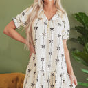  Logan Bowknot Bubble Sleeve V Neck Dress