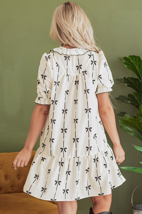 Logan Bowknot Bubble Sleeve V Neck Dress