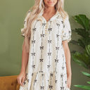  Logan Bowknot Bubble Sleeve V Neck Dress