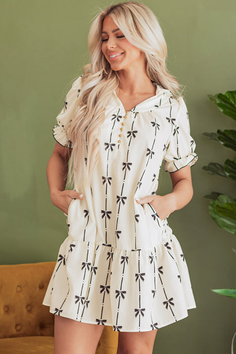 Logan Bowknot Bubble Sleeve V Neck Dress